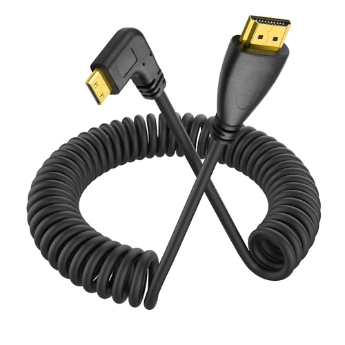 YACSEJAO 90 Grad Mini HDMI Spiralkabel Mini HDMI Stecker auf HDMI Stecker Stretch Spiralkabel für Kameras, DSLRs, Camcorder, tragbare Bildschirme und Monitore (Linker Winkel) von YACSEJAO