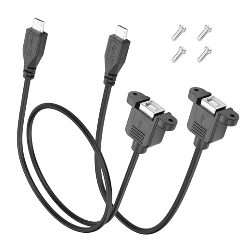 YACSEJAO Micro USB auf USB B 2,0 Buchse Panel Mount Typ Kabel 2 Stück 30cm+50cm Micro Stecker auf USB Typ B Buchse Scanner Verlängerungskabel mit Schrauben (Gerade) von YACSEJAO