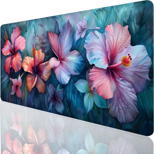 Computer-Mauspad mit Anti-Rutsch-Gummiboden, Mousepad 1000x500x3mm Leichtes Gleiten, Spritzwassergeschützt, Langlebige Materialien, Tragbar, Frisches, modernes Design - Blau Blume R-2 von YALNSENN