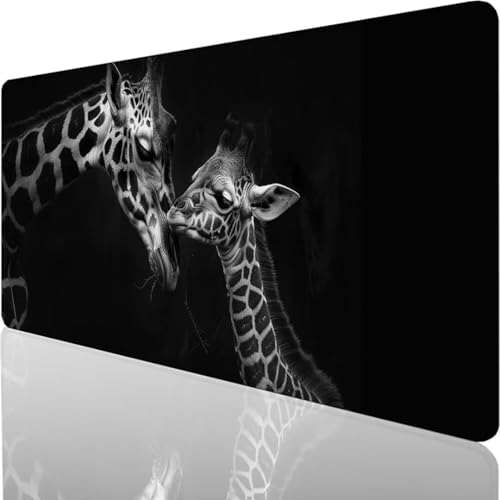 Computer-Mauspad mit Anti-Rutsch-Gummiboden, Mousepad 800x400x3mm Leichtes Gleiten, Spritzwassergeschützt, Langlebige Materialien, Tragbar, Frisches, modernes Design - Schwarz Giraffe 1-1 von YALNSENN