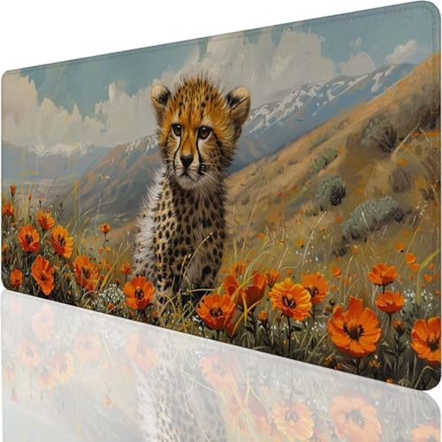 Extra Großes Gaming-Mauspad, Mousepad XXL optimiert für Gaming-Sensoren, Gelb Leopard mäßige Oberflächenreibung, rutschfeste Mausmatte, Mac- und PC-Gaming-Zubehör, 800x400x3mm V-7 von YALNSENN