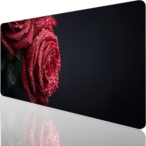 Gaming Mauspad, Schwarz Rose, 1000x500x3mm, große Matte, Mousepad langes, verlängertes Mousepad, schreibtischunterlage, rutschfeste Gummi mäusepads, genähte Kanten 2-H von YALNSENN