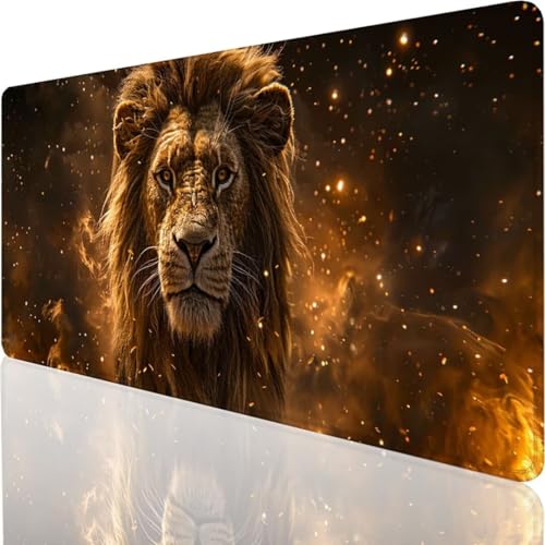 Gaming Mauspad 900x400x3mm, Mousepad groß, Vernähnte Kanten, Schreibtischunterlage Mouse Pad rutschfest & Wasserdicht verbessert Geschwindigkeit und Präzision Schreibtischunterlage Gelb Löwe L-W von YALNSENN