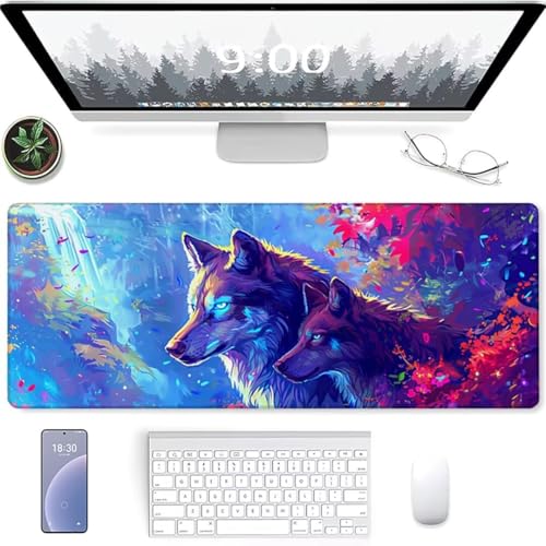 Gaming Mauspad XXL 700 x 300 - Großes Mousepad - rutschfeste Schreibtischunterlage für Gaming und Büro - Fransenfreie Ränder - Präzises und langlebiges Large Mouse pad Fallen Wolf von YALNSENN