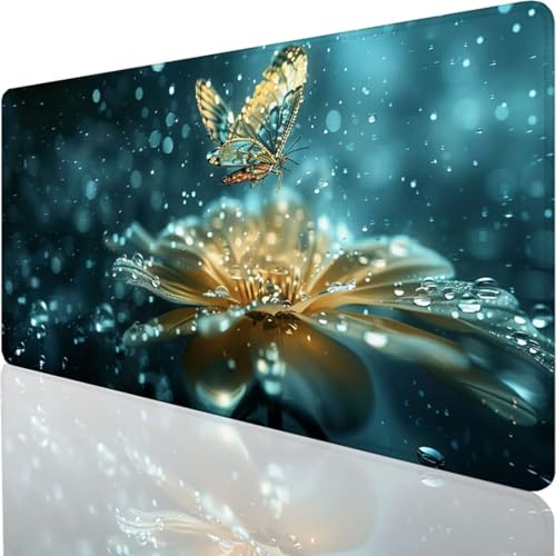 Gaming Mauspad XXL 800x300x3mm Übergröße groß Mousepad XXL Schreibtischunterlage mit wasserdichter Oberfläche Mouse Pad mit Rutschfester Gummiunterseite Gaming Zubehör Blau Blume 9-7 von YALNSENN