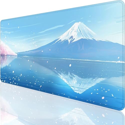 Gaming Mauspad XXL Blau Berg Fuji - Großes Mousepad 800x300x3mm Desk Mat - rutschfeste Schreibtischunterlage für Gaming und Büro - Fransenfreie Ränder - Präzises und langlebiges Large Mouse pad M-5 von YALNSENN