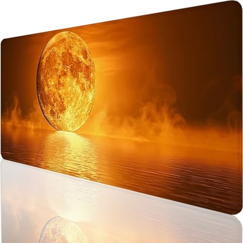 Gaming Mauspad XXL Gelb Mond - Großes Mousepad 1000x500x3mm Desk Mat - rutschfeste Schreibtischunterlage für Gaming und Büro - Fransenfreie Ränder - Präzises und langlebiges Large Mouse pad 7-2 von YALNSENN