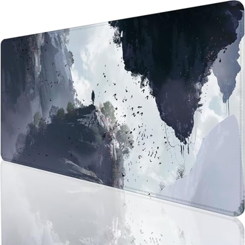 Gaming Mauspad XXL grau Landschaft - Großes Mousepad 800x400x3mm Desk Mat - rutschfeste Schreibtischunterlage für Gaming und Büro - Fransenfreie Ränder - Präzises und langlebiges Large Mouse pad 6-W von YALNSENN