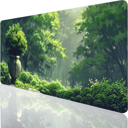 Großer Mauspad für Schreibtisch - 800x300x3mm Gaming-Mauspad mit genähten Kanten, Mousepad Nicht rutschender Unterlage, Schreibtischmatte für Tastatur und Maus Grün Baum C-2 von YALNSENN