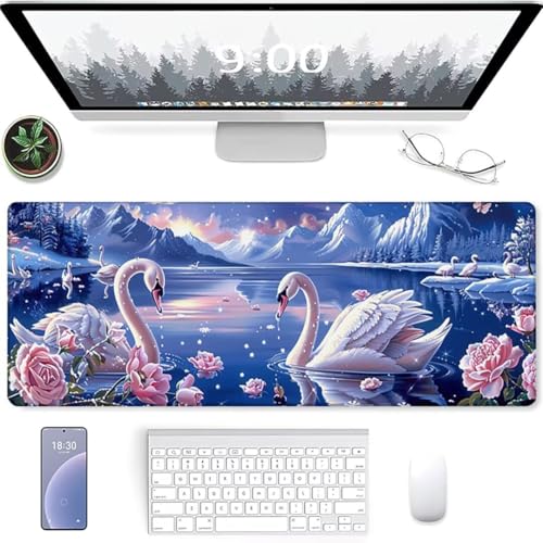 Mauspad, Gaming Mousepad mit Wasserdicht und Rutschfester Gummi für PC-Büro, Arbeit, Gaming, Studium, Laptop, Computer, Zuhause 800 x 400mm Schwan See von YALNSENN