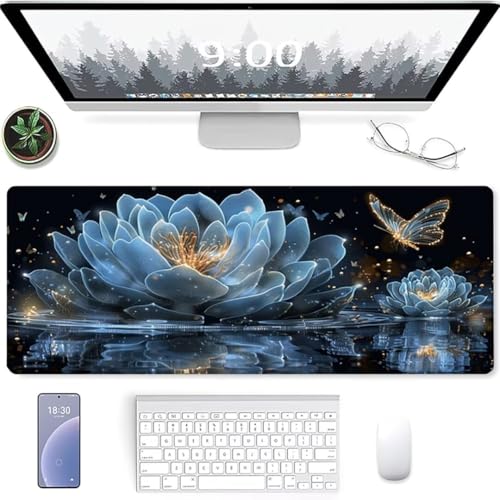 Mauspad - 1000x500 Gaming Mauspad Klein rutschfest - Nahtlose Kanten - verbessert Geschwindigkeit und Präzision für PC, Laptop, Homeoffice und Büro - Mousepad Blau Rose von YALNSENN