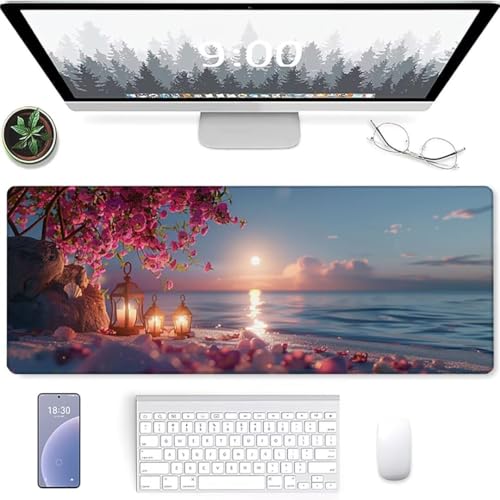 Mauspad - 700 x 300 Gaming Mauspad Klein rutschfest - Nahtlose Kanten - verbessert Geschwindigkeit und Präzision für PC, Laptop, Homeoffice und Büro - Mousepad Strand Blume von YALNSENN