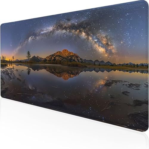 Mouse Pad - 1200 x 600mm Computer-Mauspad mit Anti-Rutsch-Gummiboden, Leichtes Gleiten, Spritzwassergeschützt, Langlebige Materialien, Tragbar, Frisches, modernes Design Sternenhimmel See von YALNSENN