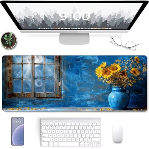 Mouse Pad - 800x300, Computer-Mauspad mit Anti-Rutsch-Gummiboden, Leichtes Gleiten, Spritzwassergeschützt, Langlebige Materialien, Tragbar, Frisches, modernes Design Malerei Sonnenblume von YALNSENN