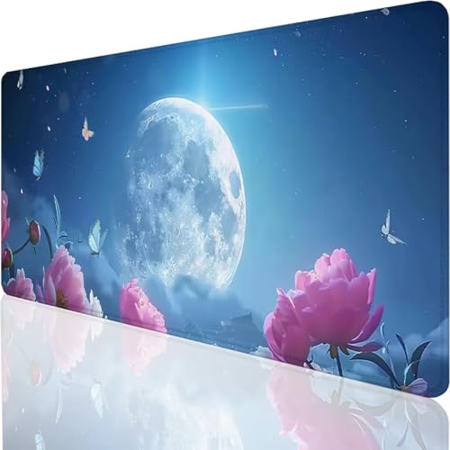 XXL Speed Gaming Mauspad Blau Blume 1000x500x3mm Schreibtischunterlage Filz - XXL Mousepad - Tischunterlage Large Size - verbessert Präzision und Geschwindigkeit W-L von YALNSENN