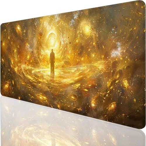 YALNSENN Gaming Mauspad XXL 800x300x3mm Übergröße groß Mousepad XXL Schreibtischunterlage mit wasserdichter Oberfläche Mouse Pad mit Rutschfester Gummiunterseite Gaming Zubehör Gelb Abstrakt D-0 von YALNSENN