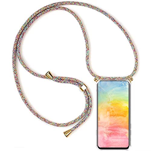 YAMCCCSE Handykette Handyhülle für Samsung Galaxy M13 4G mit Band - Transparent Handy-Kette Handy Hülle mit Kordel zum Umhängen Handyanhänger Halsband Lanyard Case - Rainbow von YAMCCCSE