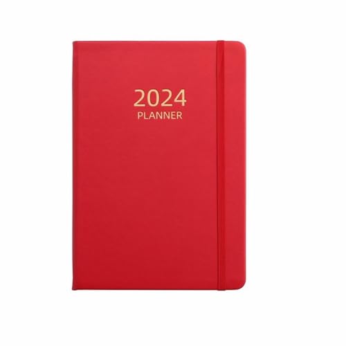 YANFJHV 180 Blatt Englischer Planer A5 2024 Kunstleder Hardcover Tintendichtes Papier 360 Seiten Elegantes Tagebuch Tagebuch Notizbuch mit Gummiband Perfekt für Blau Kleiner Notizblock (Red, One Size) von YANFJHV