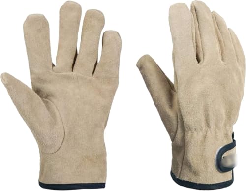 YANGC Gartenhandschuhe, Arbeitshandschuhe, Leder, Sicherheitsarbeit, Feuerbeständigkeit, Grillen, Gartenarbeit – Khaki von YANGC