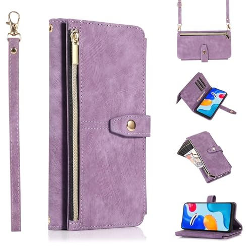 ESONG Handyhülle für Samsung Galaxy S8 Stoßfest Handytasche mit Kartenfach,Schultergurt,Handgelenkschlaufe,Magnetic Klapphülle Case,Flip PU Leder Brieftasche Schutzhülle,Violett von YANJIEER