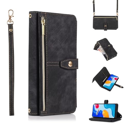 ESONG Handyhülle für iPhone X/iPhone XS Stoßfest Handytasche mit Kartenfach,Schultergurt,Handgelenkschlaufe,Magnetic Klapphülle Case,Flip PU Leder Brieftasche Schutzhülle,Schwarz von YANJIEER