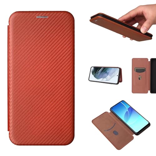 ESONG Karbonfaser-Leder Hülle Kompatibel mit Motorola Moto G75 5G,PU Ledertasche TPU Etui mit Ständer/Kartenfächer/Magnetverschluss Brieftasche Klappetui Schutzhülle - Braun von YANJIEER