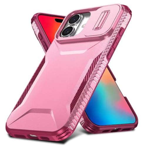 YANJIEER ESONG Handyhülle für Google Pixel 8A, Militärgra Stoßfeste Outdoor Robust Armor PC TPU Bumper Schutzhülle Cover, Kameraschieber Stoßdämpfende Handytasche Case Rosa+Rot von YANJIEER