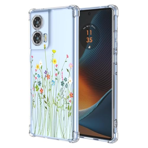 YANJIEER ESONG Transparent Handyhülle Für Motorola Edge 50 Fusion,Ultra Dünne Stoßfeste Klar Schutzhülle,Weich TPU Silikonhülle Cover,Schlanke Durchsichtig Case Für Mädchen Damen Blumenmuster von YANJIEER