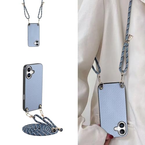 YANJIEER ESONG handykette Schutzhülle für Honor 70 5G, Frauen Necklace Handyhülle Stoßfest Leder Kohlefaser Case mit Kordel Halsband, Umhängetasche Cover Blau von YANJIEER