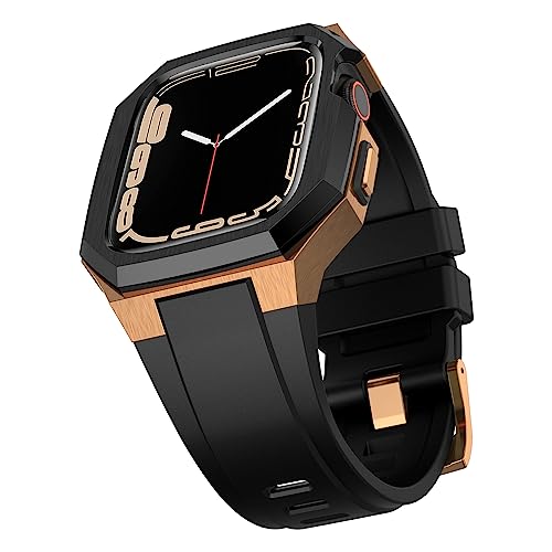 YASPARK Luxus Hülle und Armband Kompatibel mit Apple Watch 45mm, Stoßfestes Edelstahlgehäuse und Ersatzband mit Fall für iWatch Series 8/7 für Herren (Rose Gold) von YASPARK