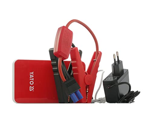 Yato Profi Powerbank mit Jumpstarter 200A/400A/7500 mAh | 5V/2A USB | Notlicht | Tragbare Auto Starthilfe Autobatterie Anlasser Taschenlampe Powerstation Ladegerät Überbrückungskabel, yt-83080 von YATO