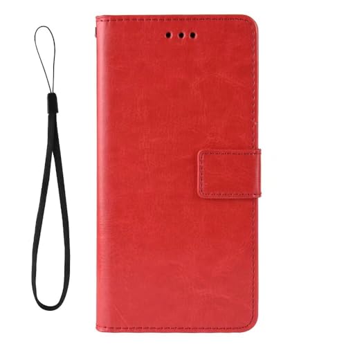 YAYIYY Hülle Kompatibel mit FCNT Rakuraku A401F, Premium Leder, mit Kartensteckplatz, Halterung,Flip-Cover Handyhülle Kompatibel mit FCNT Rakuraku A401F. Rot von YAYIYY