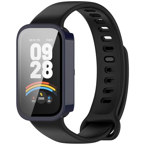 YAYIYY Hülle Kompatibel mit Xiaomi Smart Band 9 Active, PC + Gehärteter Film, Anti-Fall, Anti-Kratzer, Smartwatch Schutzhülle.Tintenblau von YAYIYY