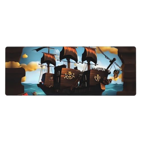 Extra großes Tastatur-Pad mit Cartoon-Piratenschiff-Motiv, aus Gummi, verschleißfest, angenehm anzufassen, geeignet für Desktop-Laptops von YAzgaN