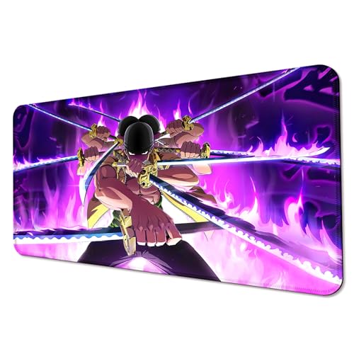 Anime einteiliges Zoro Mauspad, erweitertes großes Gaming-Mauspad, rutschfeste Gummiunterseite und genähte Kanten, Arbeit und Arbeitszimmer, 39.9x79.8x0.3 cm (XL13) von YBHNTZ