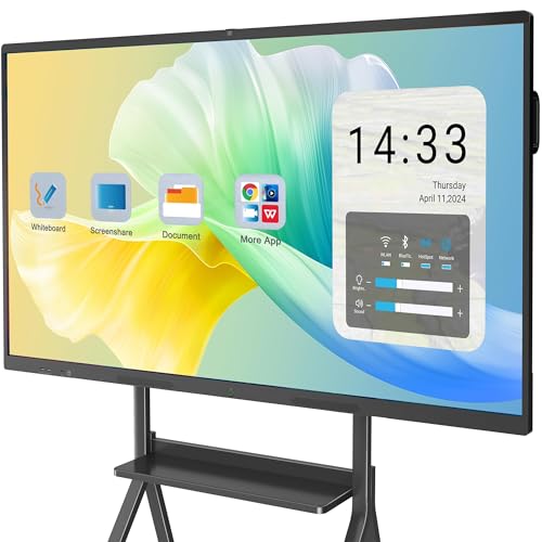 YCKJNB 75 Zoll 4K Touchscreen Smartboard, Display Interaktives Whiteboard, 8GB RAM, 64GB ROM, Eingebaut Ultra-High-Definition-Kamera, Mikrofon, Unterstützt WiFi, Bluetooth, HDMI, All in One Monitore von YCKJNB