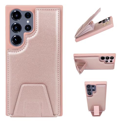 YDIJCYAN Kompatibel mit Samsung Galaxy S24 Ultra Hülle Brieftasche mit Kartenhalter, mit Unsichtbare Ständer, RFID Blocking Leder Schutzhülle Doppeltasten Stoßfest Cover 6,8 Zoll Roségold von YDIJCYAN