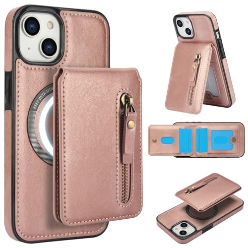 YDYYDS 2-IN-1 Abnehmbare Hülle für iPhone 13 / iPhone 14 Handyhülle [Magnetische Hülle] [Kabelloses Laden] Mattes Stoßfeste Stabile Leder case - Rosa von YDIJCYAN