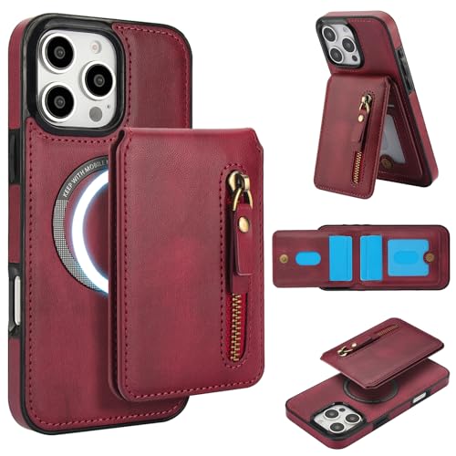 YDYYDS 2-IN-1 Abnehmbare Hülle für iPhone 13 Pro Max Handyhülle [Magnetische Hülle] [Kabelloses Laden] Mattes Stoßfeste Stabile Leder case - Rot von YDIJCYAN