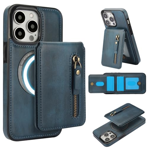 YDYYDS 2-IN-1 Abnehmbare Hülle für iPhone 14 Pro Handyhülle [Magnetische Hülle] [Kabelloses Laden] Mattes Stoßfeste Stabile Leder case - blau von YDIJCYAN