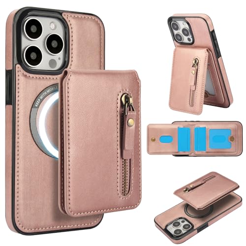 YDYYDS 2-IN-1 Abnehmbare Hülle für iPhone 15 Pro Handyhülle [Magnetische Hülle] [Kabelloses Laden] Mattes Stoßfeste Stabile Leder case - Rosa von YDIJCYAN