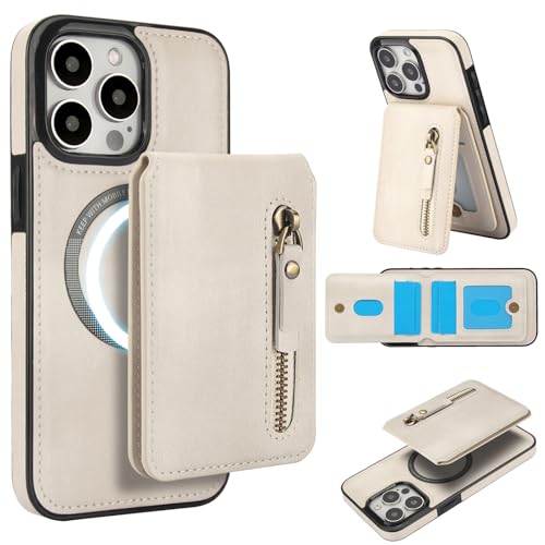 YDYYDS 2-IN-1 Abnehmbare Hülle für iPhone 15 Pro Max Handyhülle [Magnetische Hülle] [Kabelloses Laden] Mattes Stoßfeste Stabile Leder case - weiß von YDIJCYAN