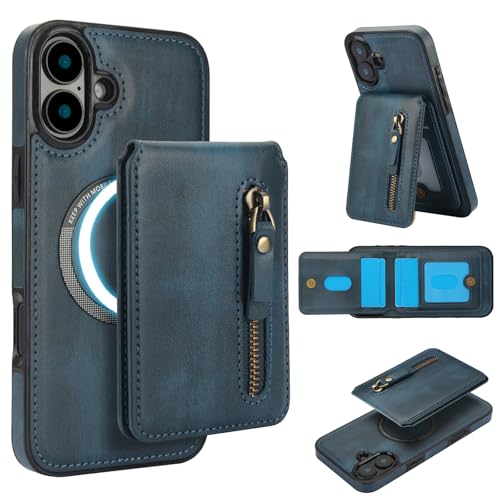 YDYYDS 2-IN-1 Abnehmbare Hülle für iPhone 16 Handyhülle [Magnetische Hülle] [Kabelloses Laden] Mattes Stoßfeste Stabile Leder case - blau von YDIJCYAN