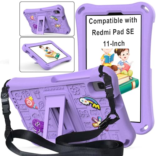 YEARN MALL Hülle Kompatibel mit Xiaomi Redmi Pad SE 11 Zoll 2023 Tablette, Stoßfest Ganzkörpe, DIY-Zubehör für Kinder, Ständer Schultergurt, Grün von YEARN MALL