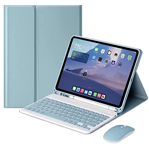 YEEHi Tastaturhülle für iPad 10. Generation 2022, 11 Zoll Tastaturhülle mit Maus, niedliche, abnehmbare, kabellose Bluetooth-Tastaturabdeckung für iPad 10, Nebelblau von YEEHi