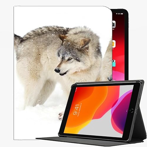 YENDOSTEEN Hülle Kompatibel mit iPad 9/8/7 (10,2 Zoll,Modell 2021/2020/2019,Wolf Schneetiere 08 Automatischem Schlaf/Aufwach von YENDOSTEEN