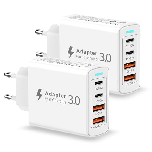 2-Pack USB C Ladegerät, 40W USB Ladegerät Mehrfach 4 Ports Schnellladegerät USB C Ladegerät Mehrfachstecker mit USB-C&USB-A, Stecker USB C Netzteil für iPhone 15 14 13 12 11 SE XS X, Samsung, Handys von YEONPHOM