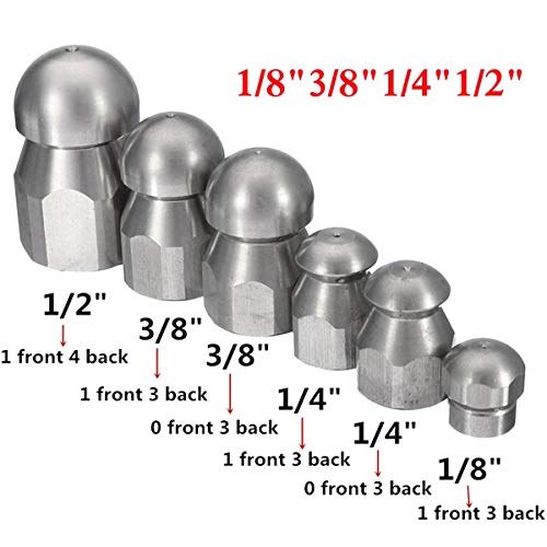1/8 1/4 3/8 1/2 Innengewinde Hochdruckreiniger Abflussreinigungsdüse Kanalreinigungsdüse Kanalreinigung Jetter Düse(1I4 1 front 3 back) von YEPENG