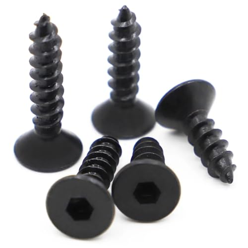 10–50 Stück schwarze 8,8 Kohlenstoffstahl Sechskant-Flachsenkkopf-Blechschraube Innensechskant-Blechschrauben M3 M4 M5 M6(25mm,M3 50pcs) von YEPENG