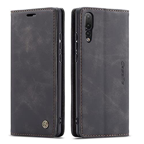 YFXP Kompatibel mit Huawei P20 Hülle Leder,Magnetverschluss Premium PU Leder Flip Brieftasch Stil Case Standfunktion.Schwarz von YFXPDF